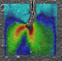 Strain field at the crack under mechanical load